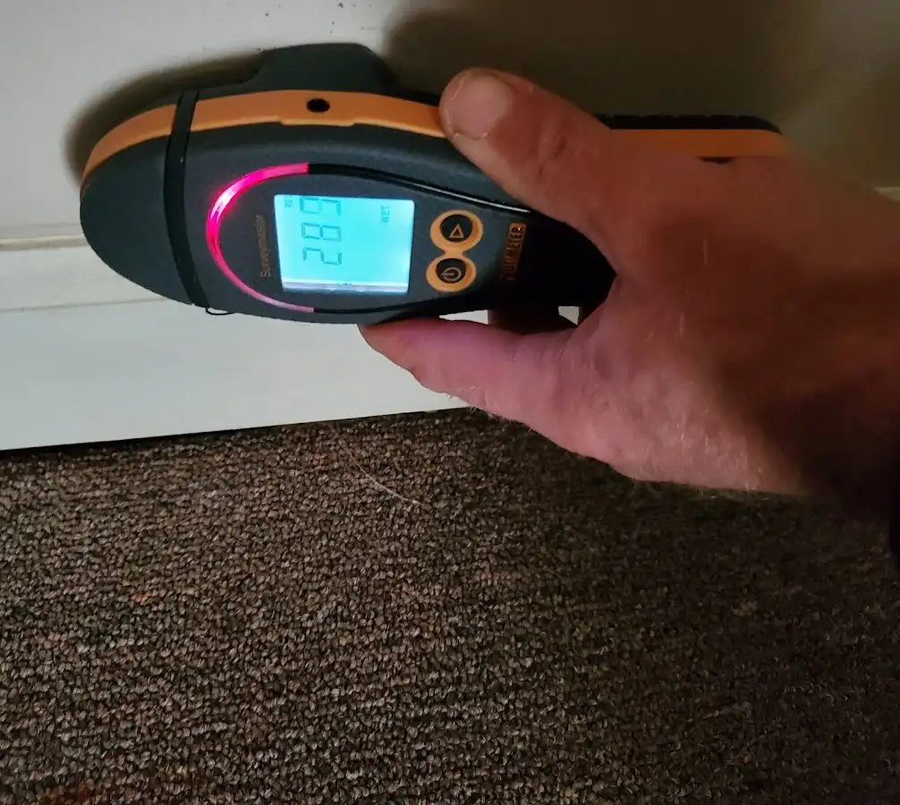 Moisture detection at baseboard during Sewage Cleanup & Sanitation in Eagleton Village